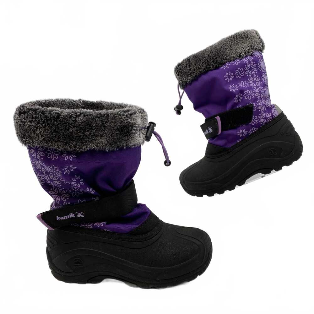 Kamik Snow Boot Girls 1G | Black Fur Trim Synthetic